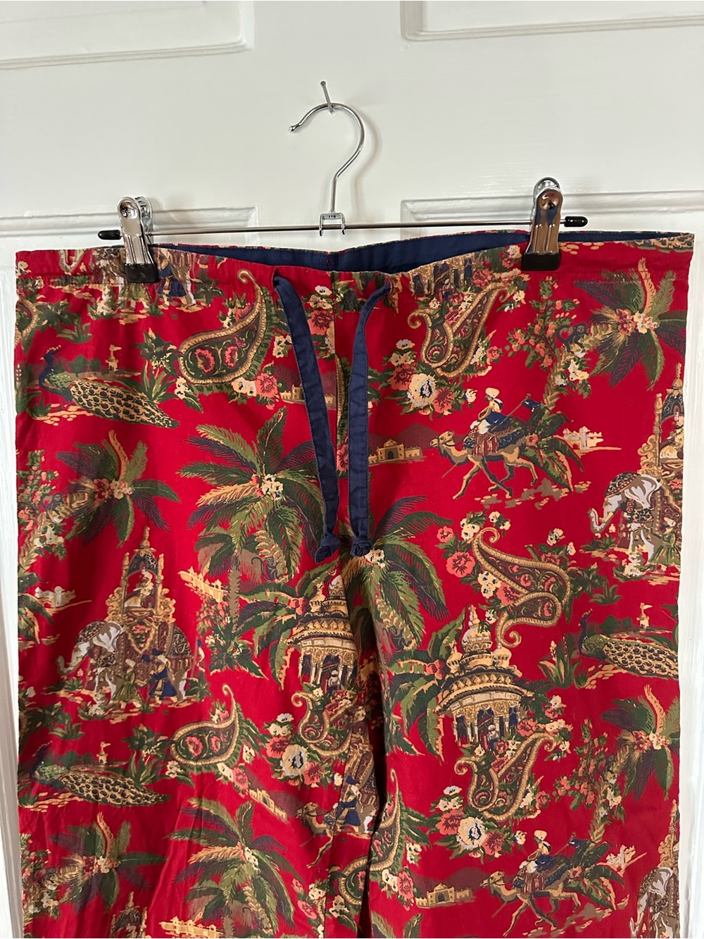 Pottery Barn chinoiserie pants lounge India elephants red drawstring cottagecore - Picture 4 of 12